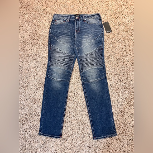 NWT $218 True Religion Rocco Relaxed Skinny Moto Jeans 700060 Orchard Wash 32x32